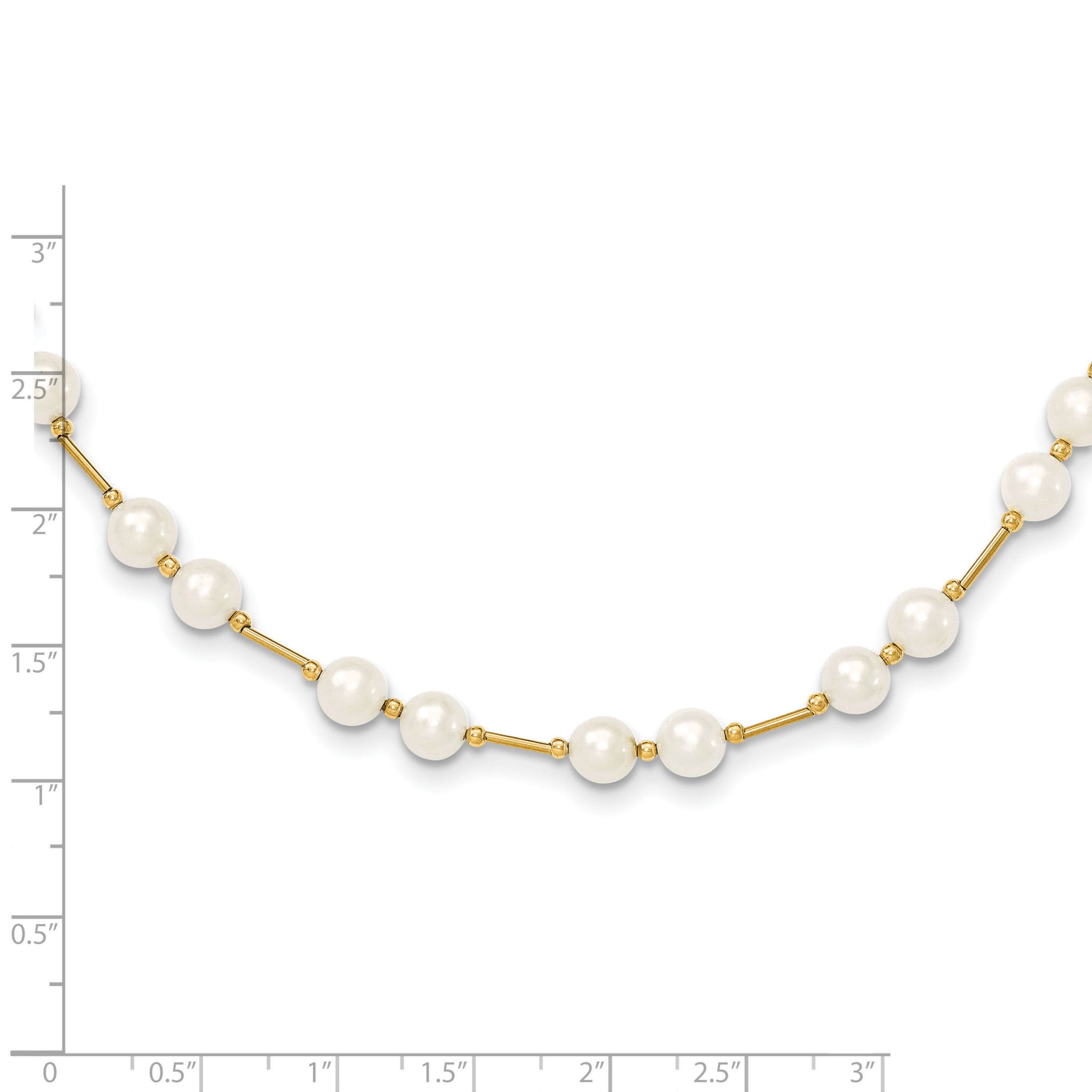 14K Yellow Gold 6-7mm White Near Round Freshwater Cultured Pearl Bead Necklace