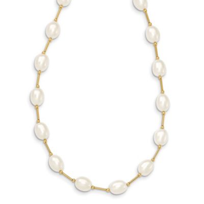 Belk & Co 14K Yellow Gold 7-8mm White Rice Freshwater Cultured Pearl Bead Necklace
