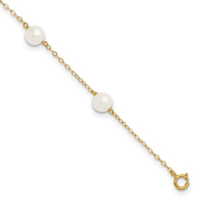 Belk & Co 14K Yellow Gold 6-7mm White Near Round Freshwater Cultured Pearl 6-station Anklet