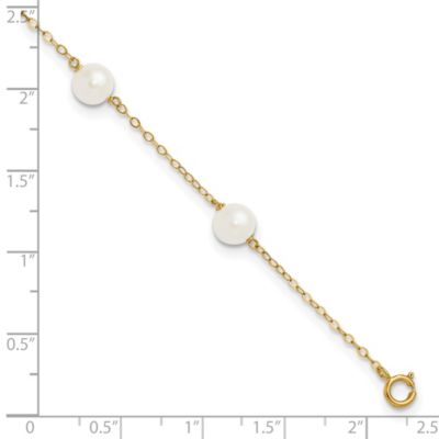 14K Yellow Gold 6-7mm White Near Round Freshwater Cultured Pearl 6-station Anklet