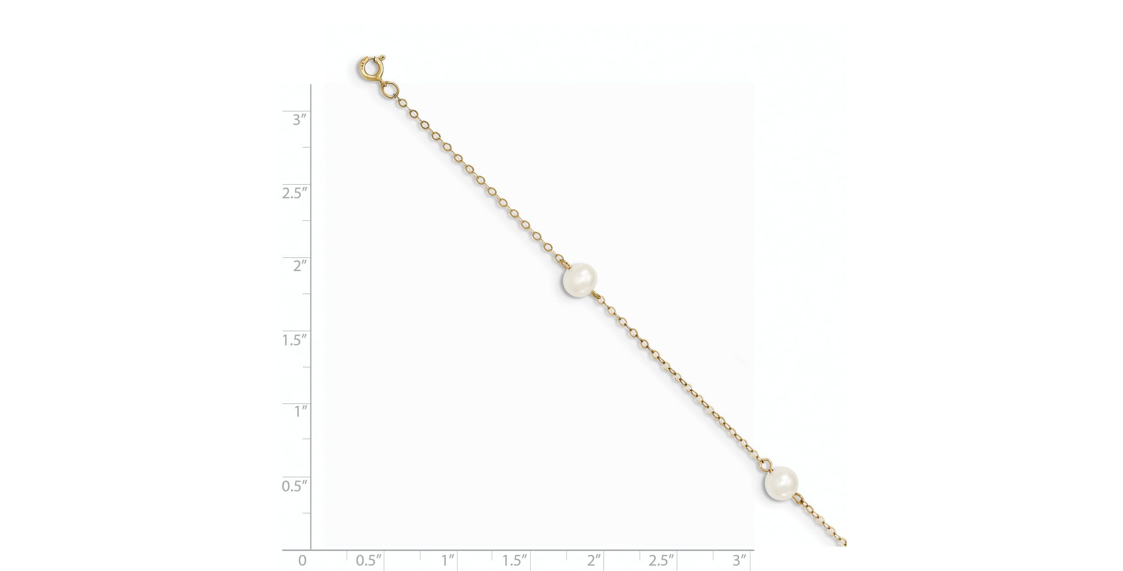 14K Yellow Gold 5-6mm White Near Round Freshwater Cultured Pearl 3-station Bracelet