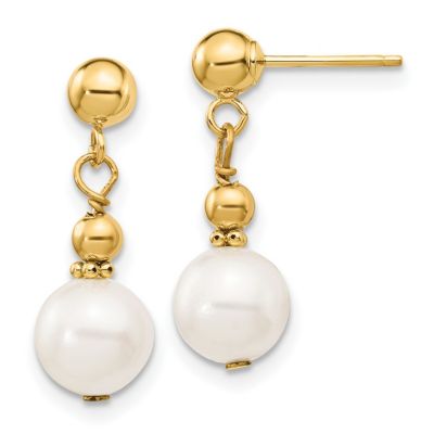 Belk & Co 14K Yellow Gold 7-8mm White Semi-round Freshwater Cultured Pearl Dangle Post Earrings