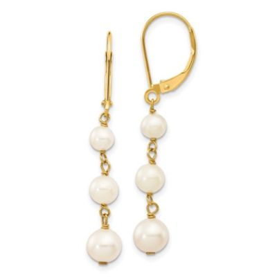 Belk & Co 14K Yellow Gold 4-6mm White Semi-round Freshwater Cultured Pearl Graduated Leverback Earrings