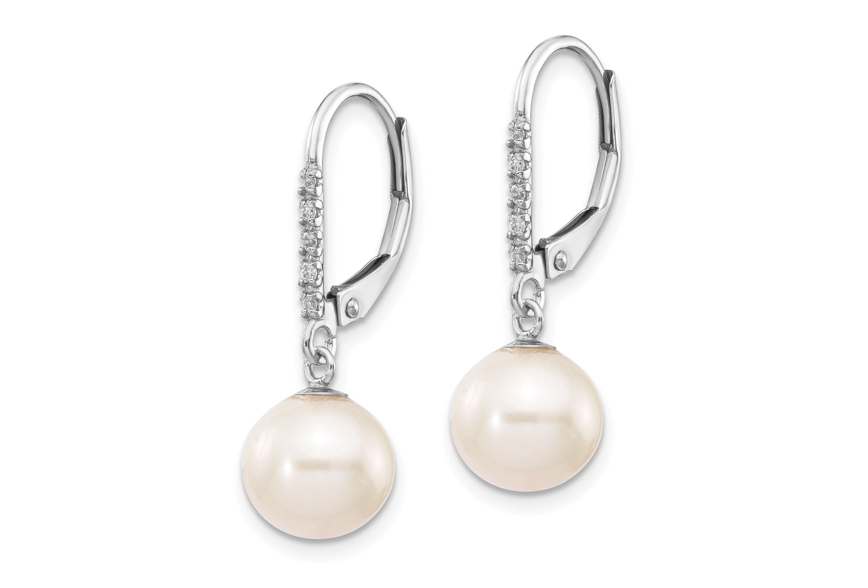 0.05 ct. t.w. Diamond and 8-9mm White Round Freshwater Cultured Pearl Leverback Earrings in 14K Yellow Gold