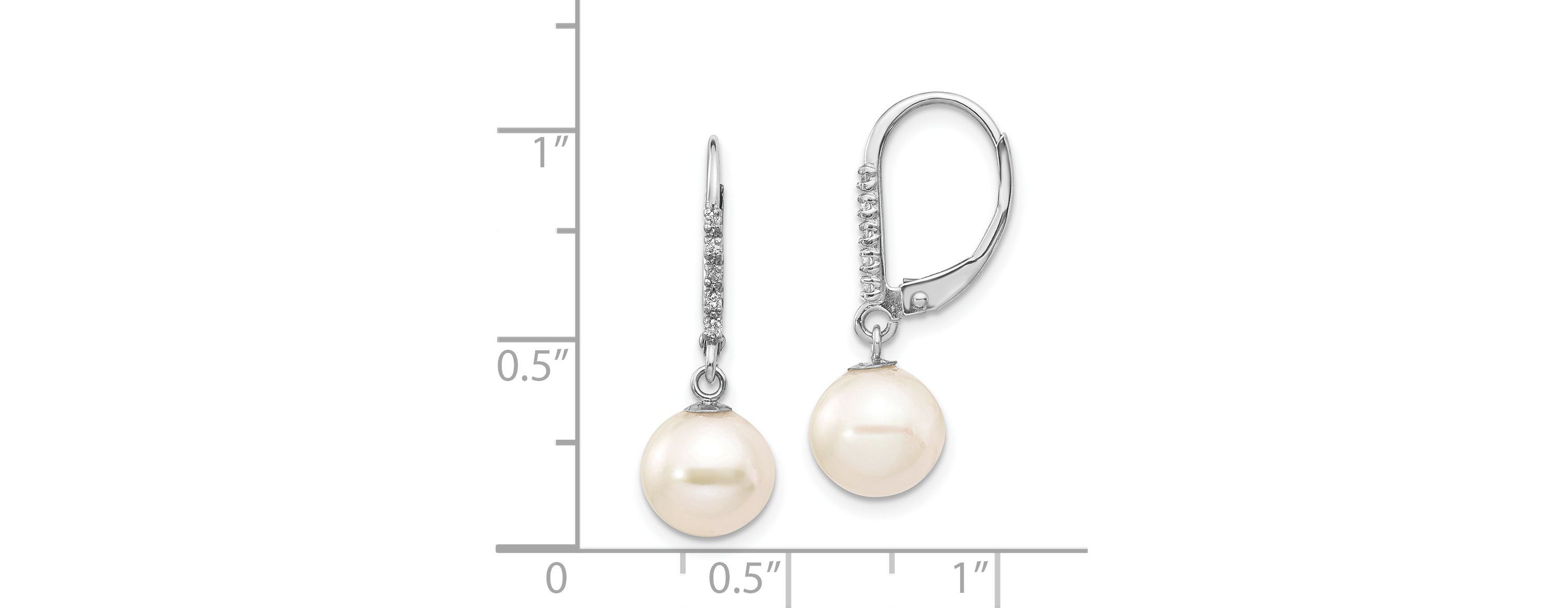 0.05 ct. t.w. Diamond and 8-9mm White Round Freshwater Cultured Pearl Leverback Earrings in 14K Yellow Gold