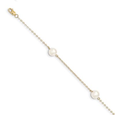 Belk & Co 14K Yellow Gold 7-8mm White Near Round Freshwater Cultured Pearl 3-station Bracelet