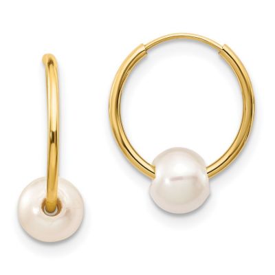 Belk & Co 14K Yellow Gold 5-6mm White Semi-round Freshwater Cultured Pearl Endless Hoop Earrings