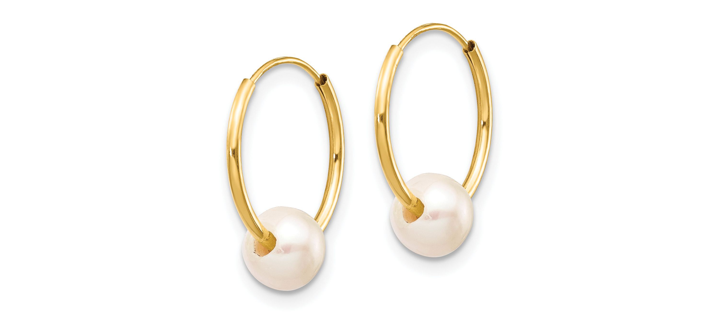 14K Yellow Gold 5-6mm White Semi-round Freshwater Cultured Pearl Endless Hoop Earrings