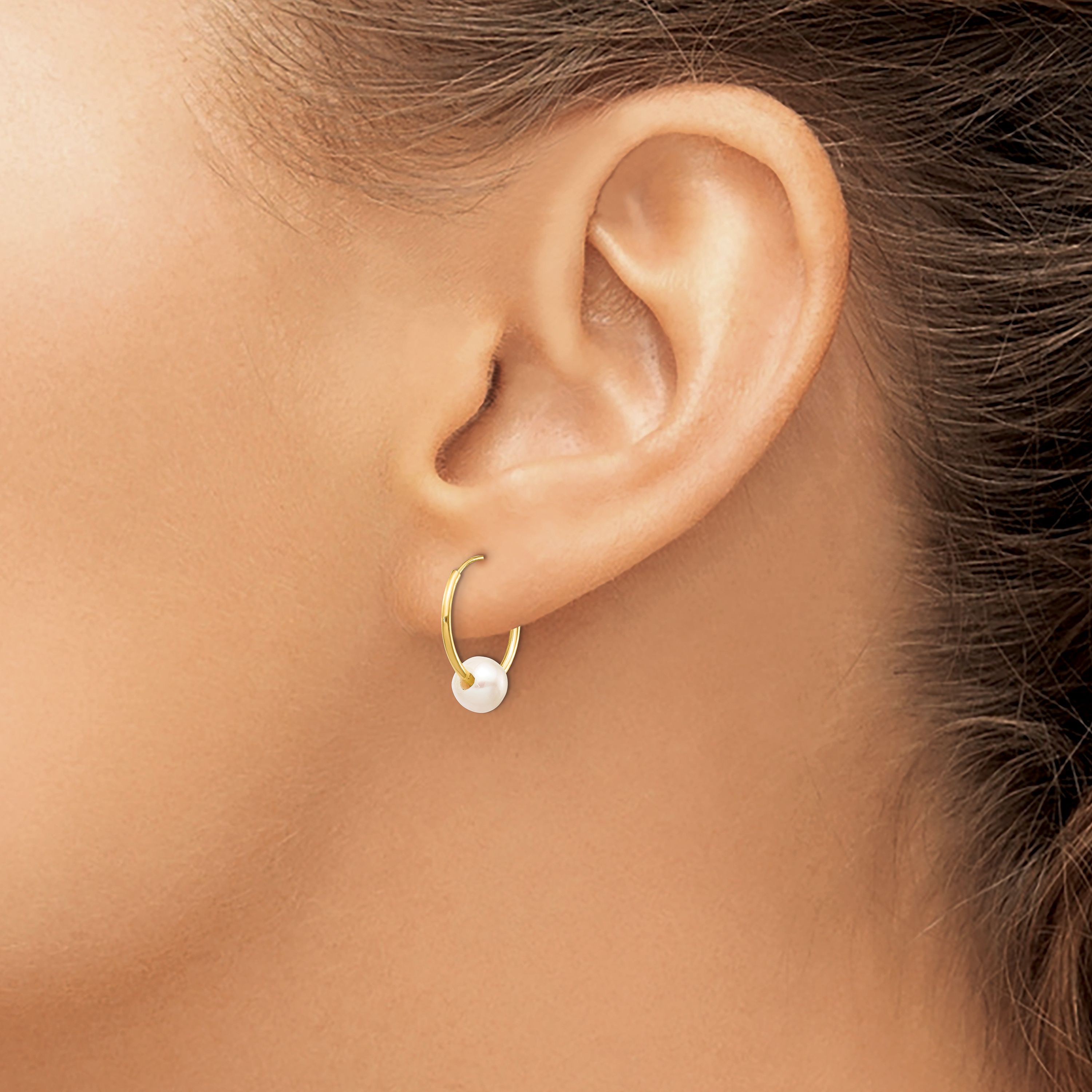 14K Yellow Gold 5-6mm White Semi-round Freshwater Cultured Pearl Endless Hoop Earrings
