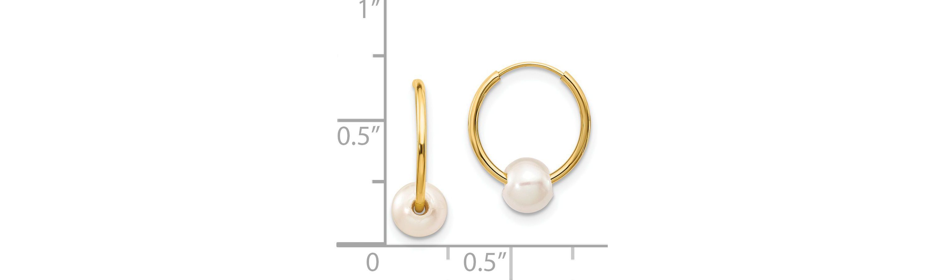 14K Yellow Gold 5-6mm White Semi-round Freshwater Cultured Pearl Endless Hoop Earrings
