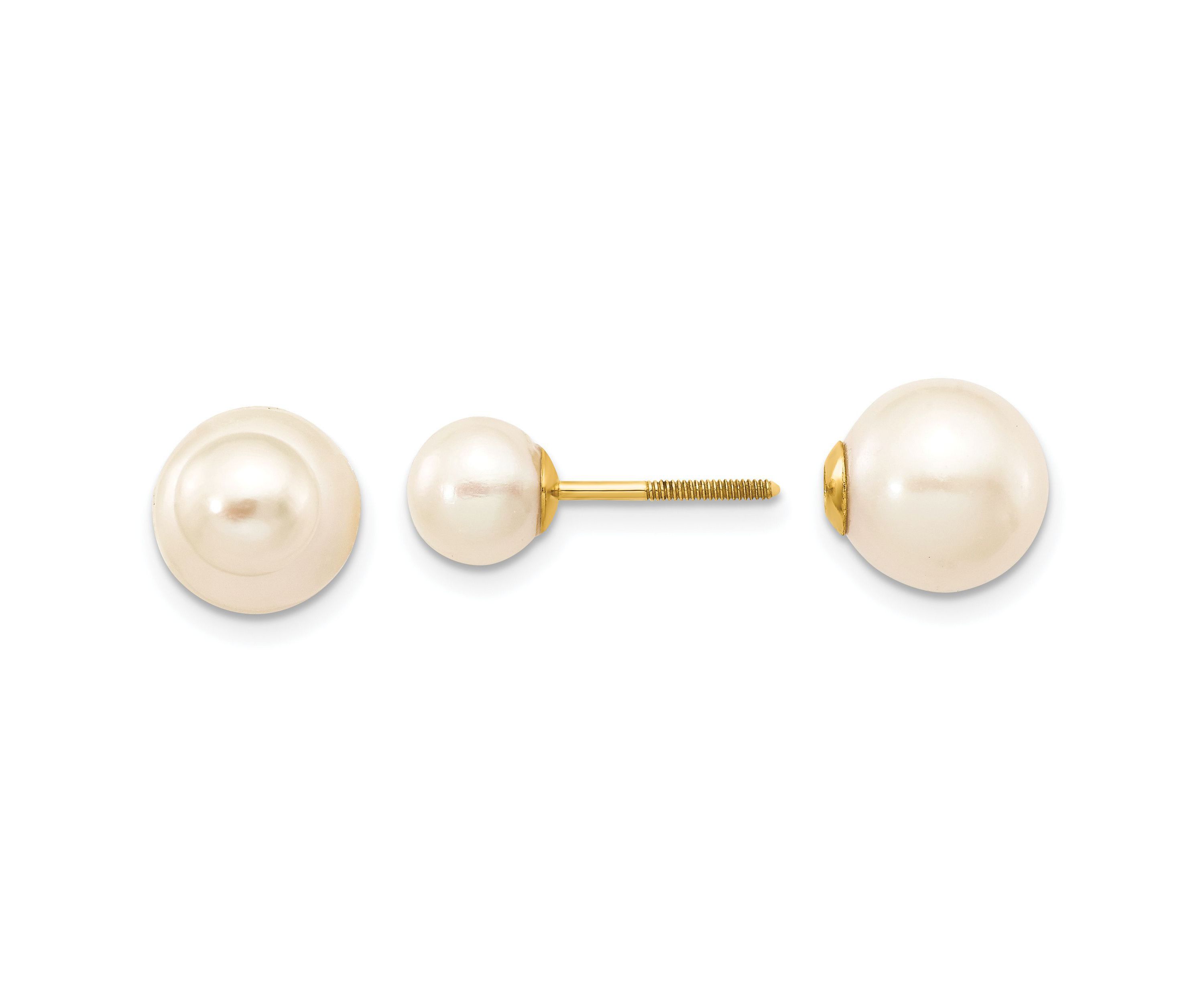 14K Yellow Gold 6-7mm and 9-10mm Round Freshwater Cultured Pearl Screw On Post Earrings