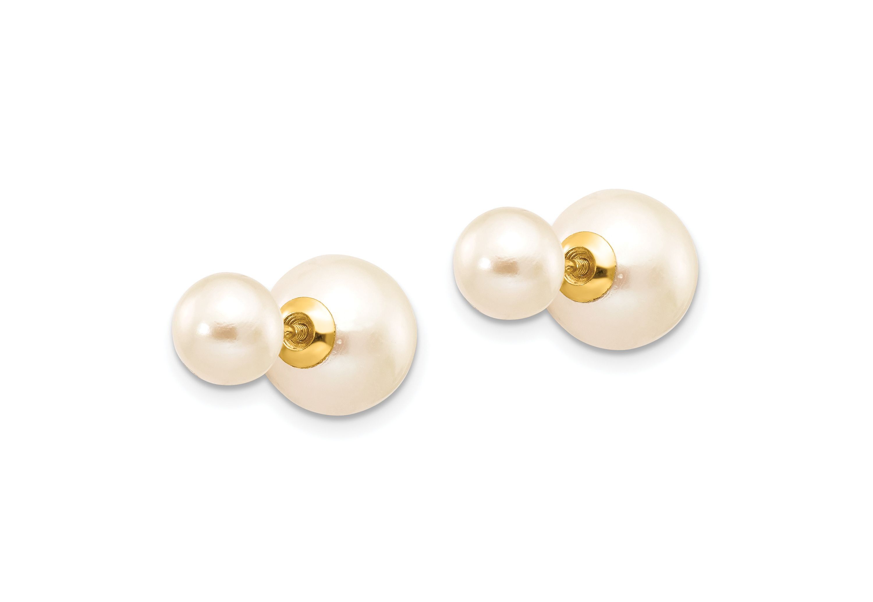 14K Yellow Gold 6-7mm and 9-10mm Round Freshwater Cultured Pearl Screw On Post Earrings