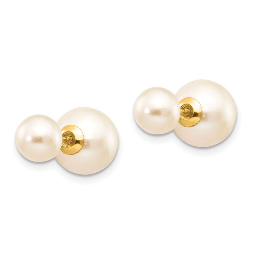 14K Yellow Gold 6-7mm and 9-10mm Round Freshwater Cultured Pearl Screw On Post Earrings