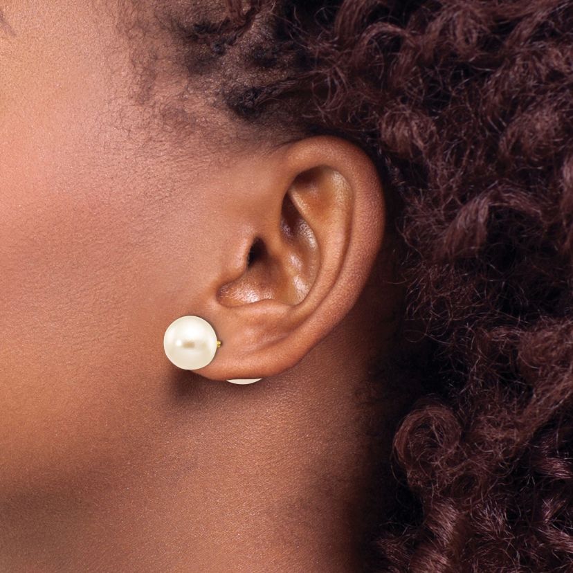 14K Yellow Gold 6-7mm and 9-10mm Round Freshwater Cultured Pearl Screw On Post Earrings