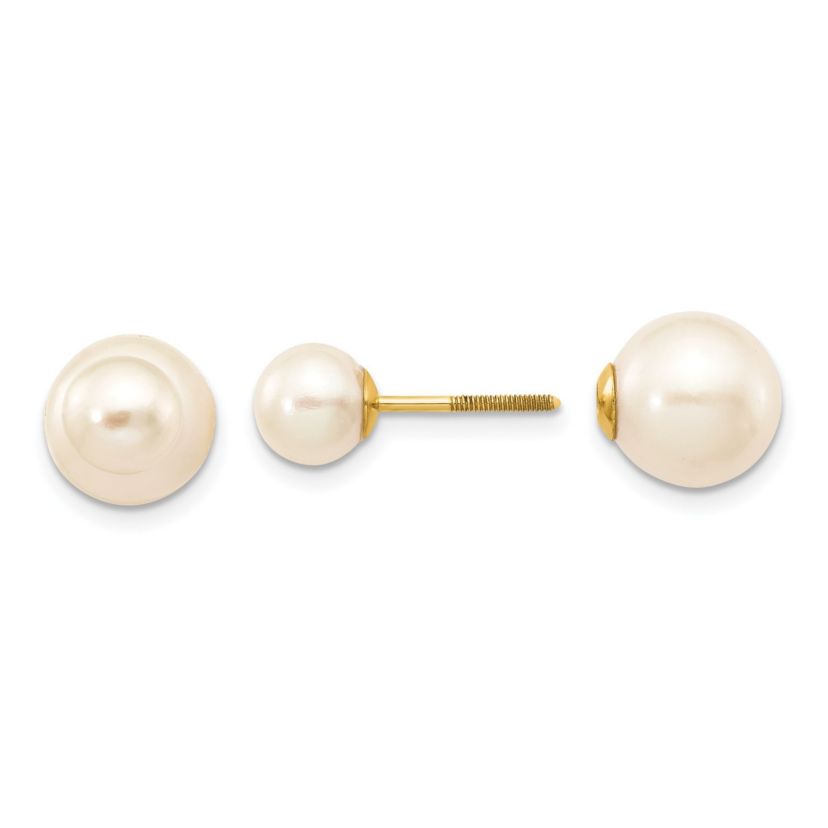 14K Yellow Gold 6-7mm and 9-10mm Round Freshwater Cultured Pearl Screw On Post Earrings