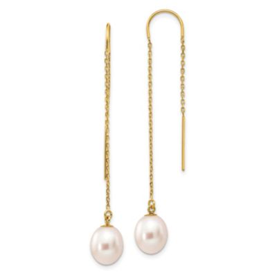 Belk & Co 14K Yellow Gold 7-8mm White Rice Freshwater Cultured Pearl Dangle Threader Earrings