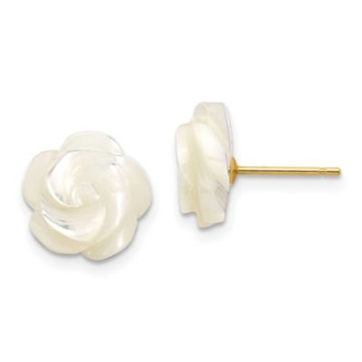 Belk & Co 14K Yellow Gold 10mm White Mother of Pearl Flower Design Post Stud Earrings