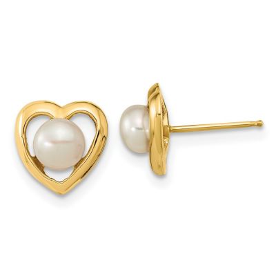 14K Yellow Gold 4-5mm White Button Freshwater Cultured Pearl Post Earrings