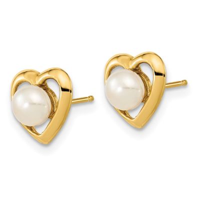 14K Yellow Gold 4-5mm White Button Freshwater Cultured Pearl Post Earrings