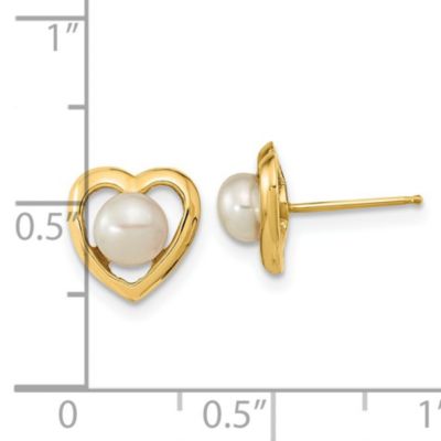 14K Yellow Gold 4-5mm White Button Freshwater Cultured Pearl Post Earrings