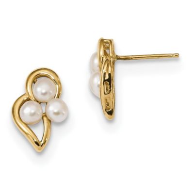 14K Yellow Gold 3-4mm White Button Freshwater Cultured Pearl Post Earrings