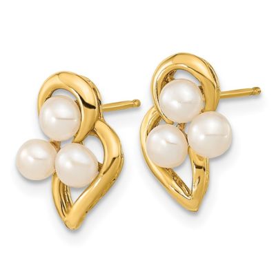 14K Yellow Gold 3-4mm White Button Freshwater Cultured Pearl Post Earrings