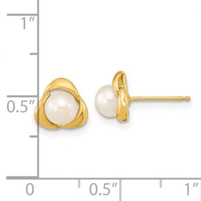 14K Yellow Gold 5-6mm White Button Freshwater Cultured Pearl Post Earrings