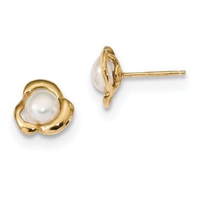 Belk & Co 14K Yellow Gold 5-6mm White Button Freshwater Cultured Pearl Post Earrings