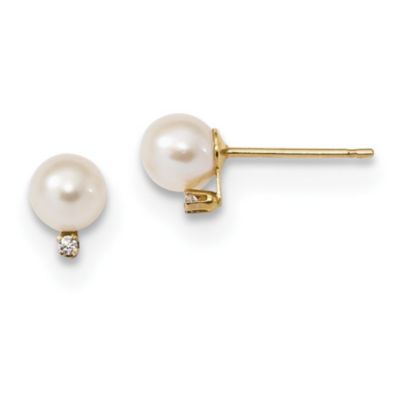 Belk & Co 14K Yellow Gold 5-5.5mm White Round Freshwater Cultured Pearl CZ Post Earrings