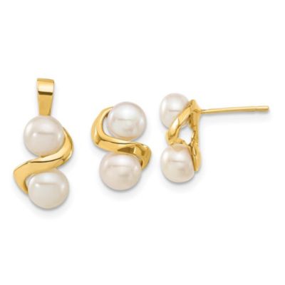Belk & Co 14K Yellow Gold 5-6mm White Button Freshwater Cultured Pearl Earring and Pendant Set