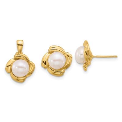 Belk & Co 14K Yellow Gold 6-7mm White Button Freshwater Cultured Pearl Earring and Pendant Set