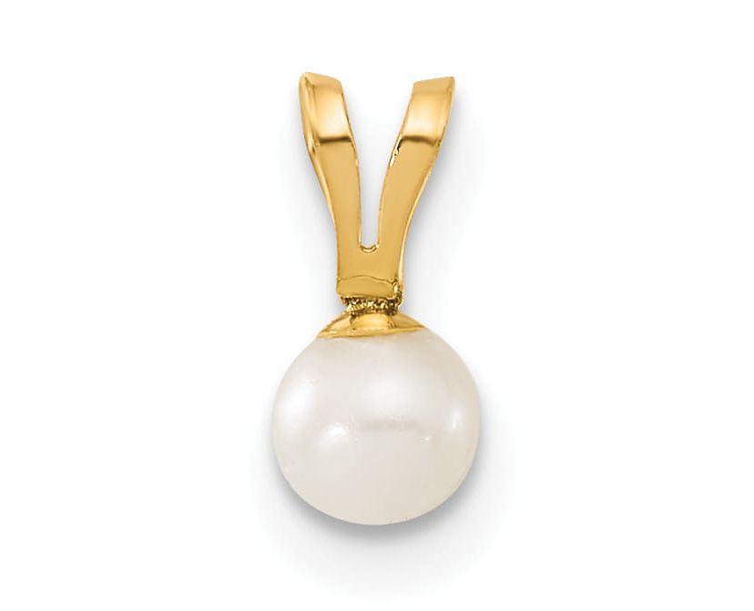 14K Yellow Gold Childrens 4-5mm White Freshwater Cultured Pearl Pendant and Earring Set