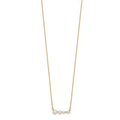 1/10 ct. t.w. Diamond and White Round Freshwater Cultured Graduated Pearl Necklace in 14K Yellow Gold