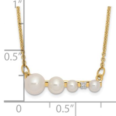 1/10 ct. t.w. Diamond and White Round Freshwater Cultured Graduated Pearl Necklace in 14K Yellow Gold