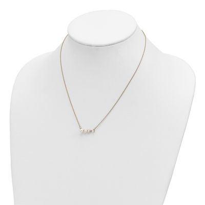 1/10 ct. t.w. Diamond and White Round Freshwater Cultured Graduated Pearl Necklace in 14K Yellow Gold