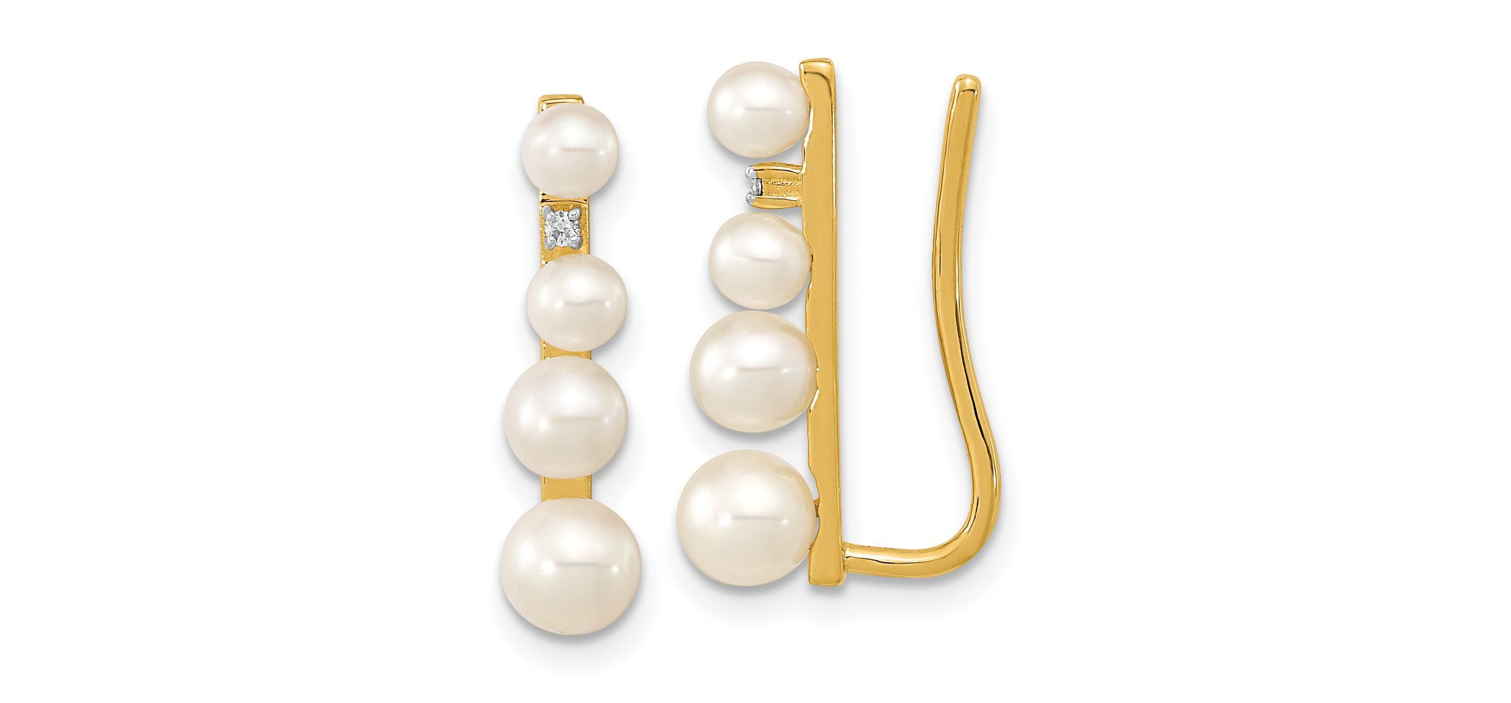 0.016 ct. t.w. Diamond and 3-5mm Freshwater Cultured Pearl Ear Climber Earrings in 14K Yellow Gold