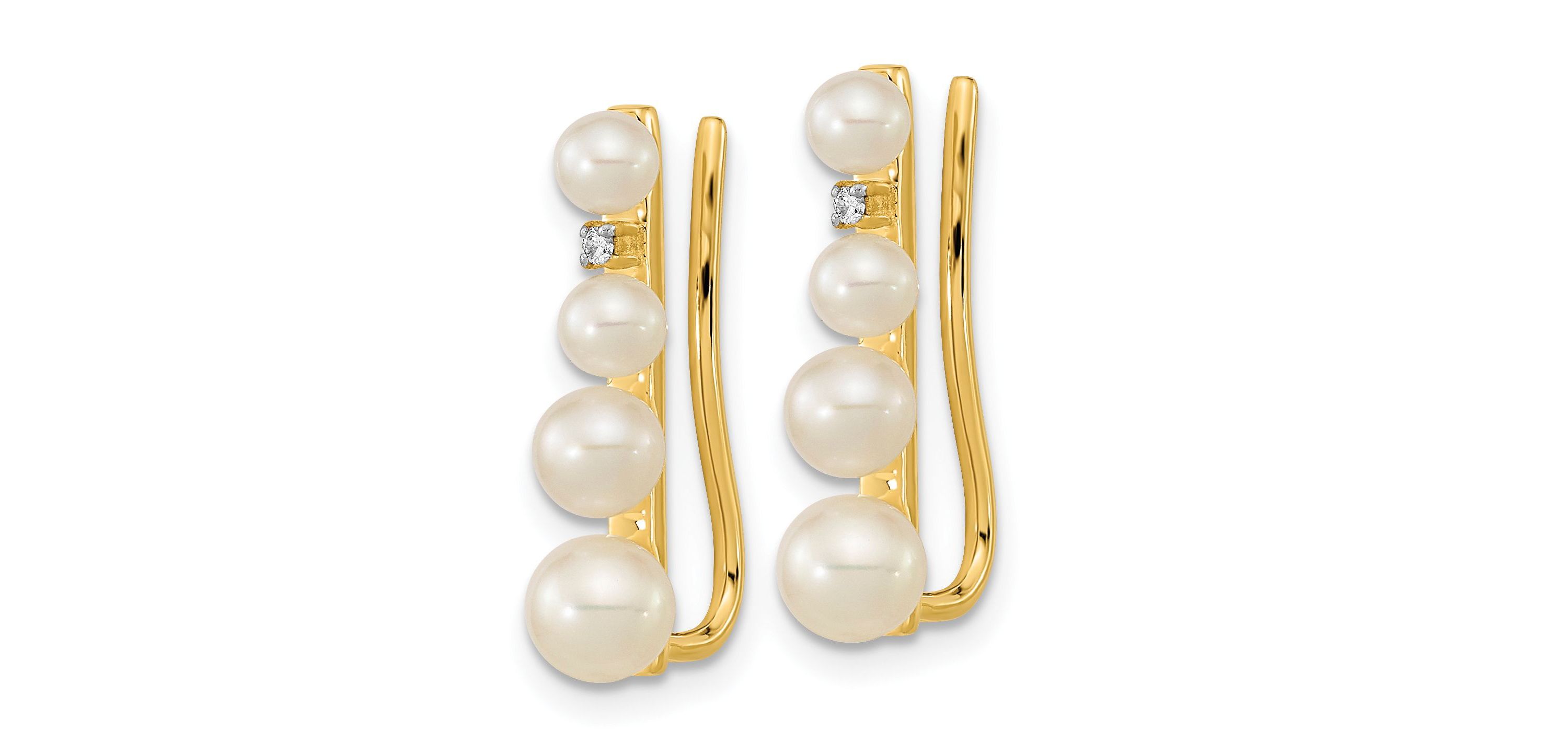 0.016 ct. t.w. Diamond and 3-5mm Freshwater Cultured Pearl Ear Climber Earrings in 14K Yellow Gold