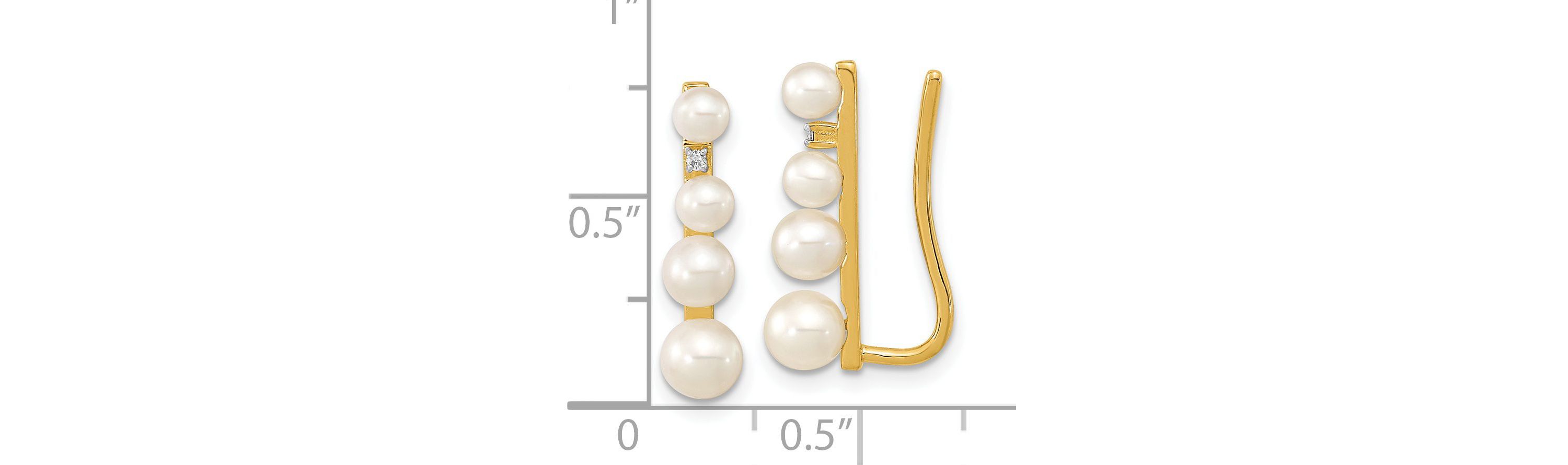 0.016 ct. t.w. Diamond and 3-5mm Freshwater Cultured Pearl Ear Climber Earrings in 14K Yellow Gold