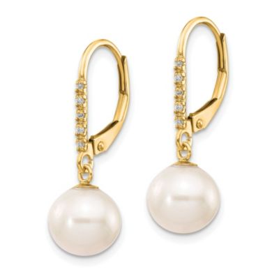 0.05 ct. t.w. Diamond and 6-7mm Round Freshwater Cultured Pearl Leverback Earrings in 14K Yellow Gold