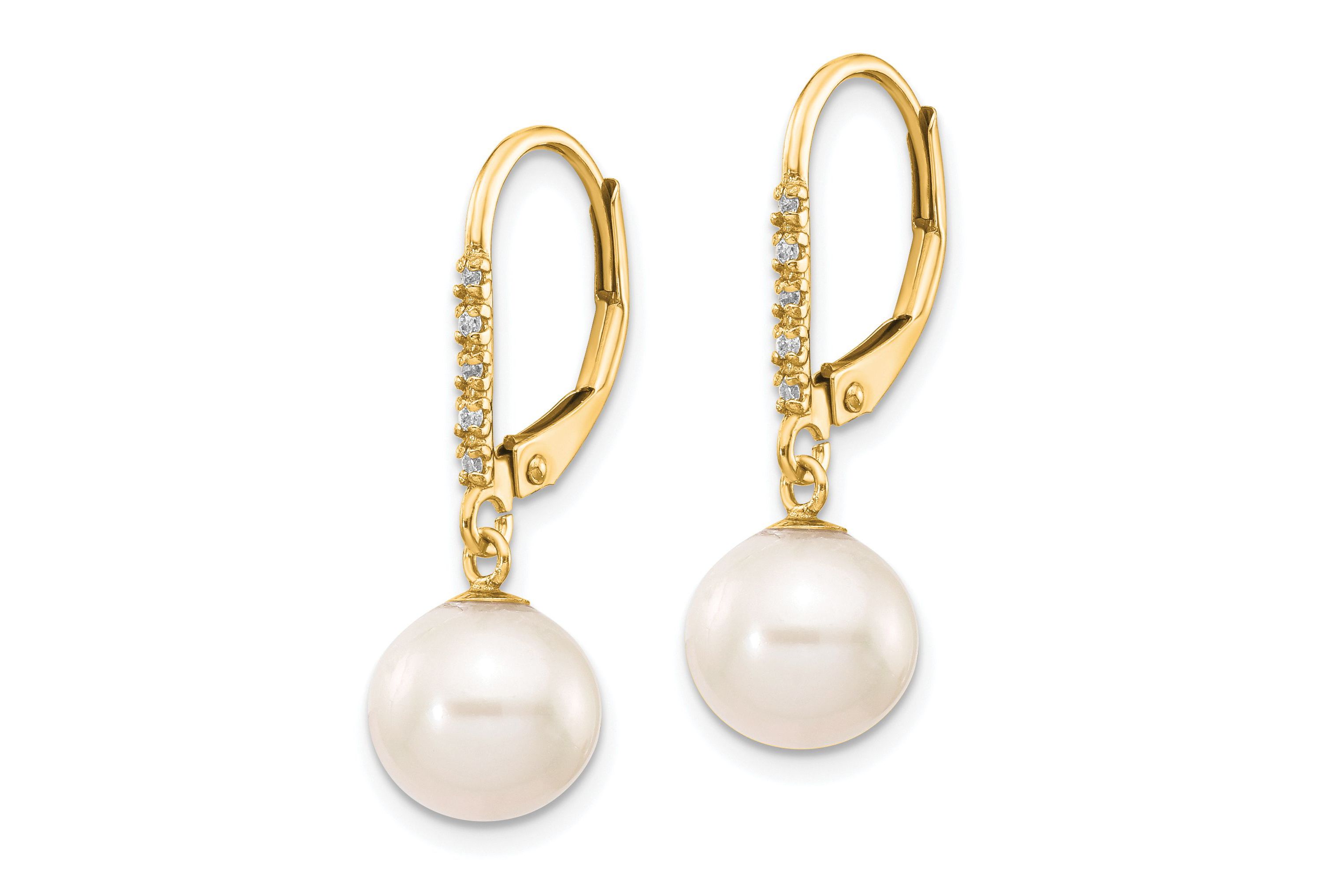 0.05 ct. t.w. Diamond and 6-7mm Round Freshwater Cultured Pearl Leverback Earrings in 14K Yellow Gold