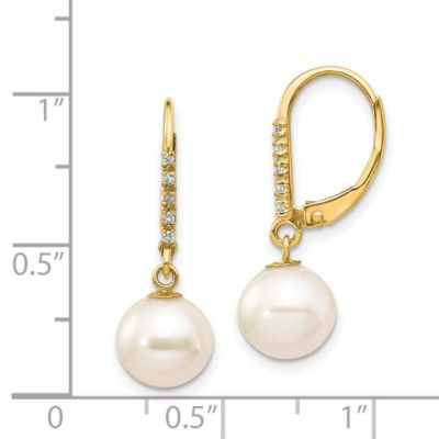 0.05 ct. t.w. Diamond and 6-7mm Round Freshwater Cultured Pearl Leverback Earrings in 14K Yellow Gold