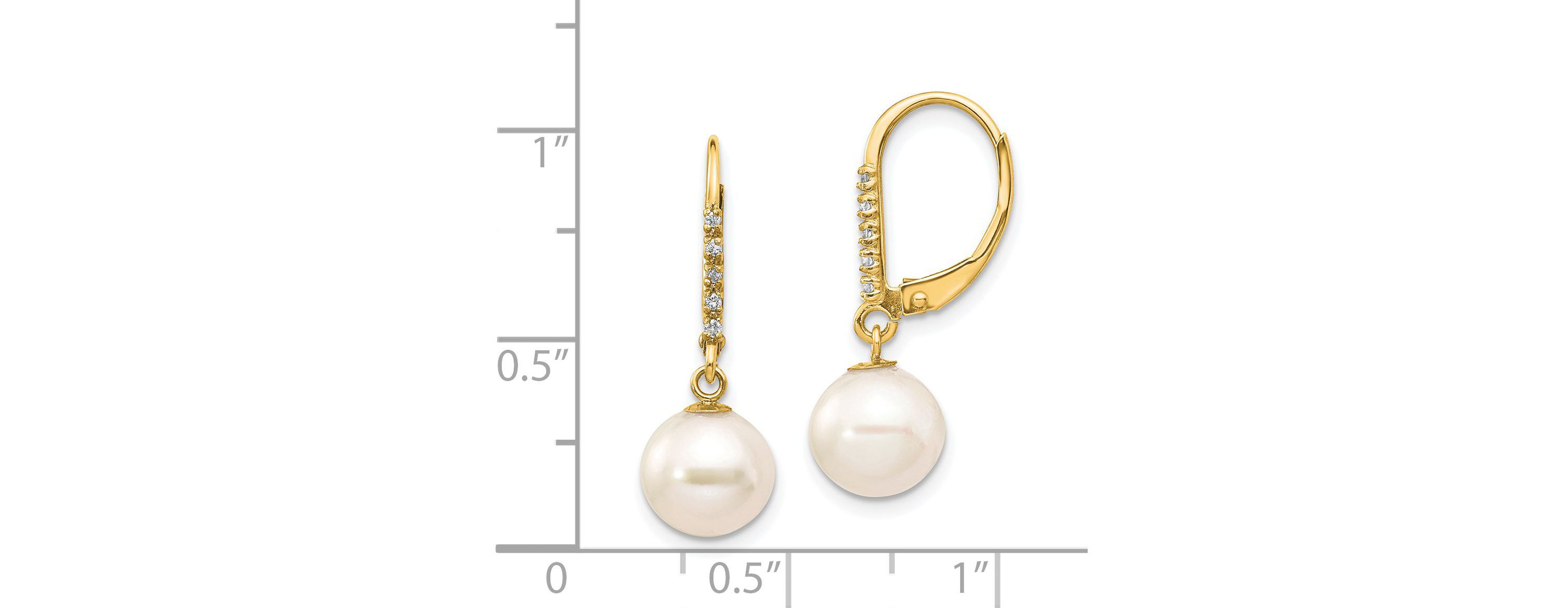 0.05 ct. t.w. Diamond and 6-7mm Round Freshwater Cultured Pearl Leverback Earrings in 14K Yellow Gold