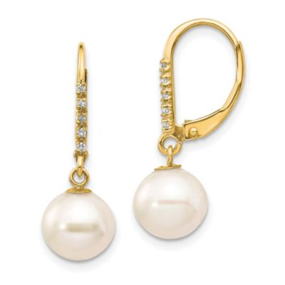 0.05 ct. t.w. Diamond and 6-7mm Round Freshwater Cultured Pearl Leverback Earrings in 14K Yellow Gold