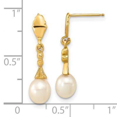 14K Yellow Gold 5-6mm White Teardrop Freshwater Cultured Pearl Dangle Post Earrings