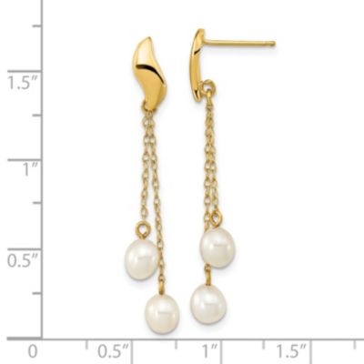 14K Yellow Gold 4-5mm White Rice Freshwater Cultured Pearl Dangle Post Earrings