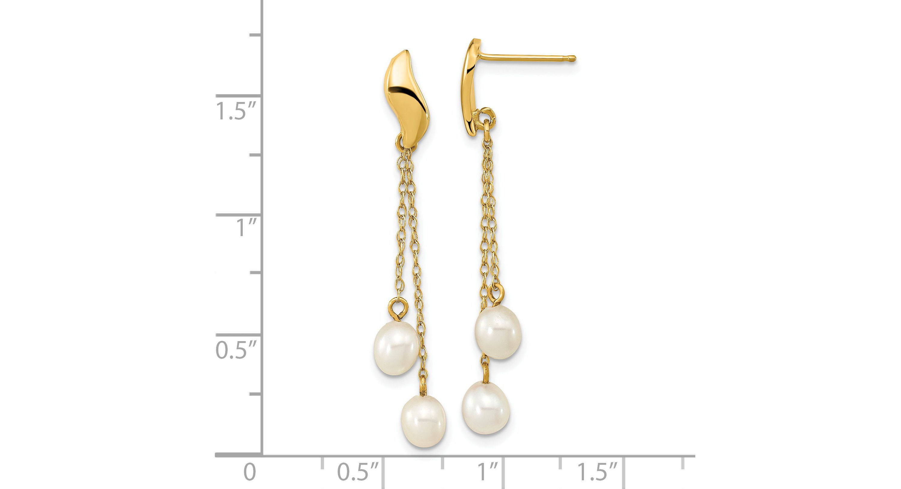 14K Yellow Gold 4-5mm White Rice Freshwater Cultured Pearl Dangle Post Earrings