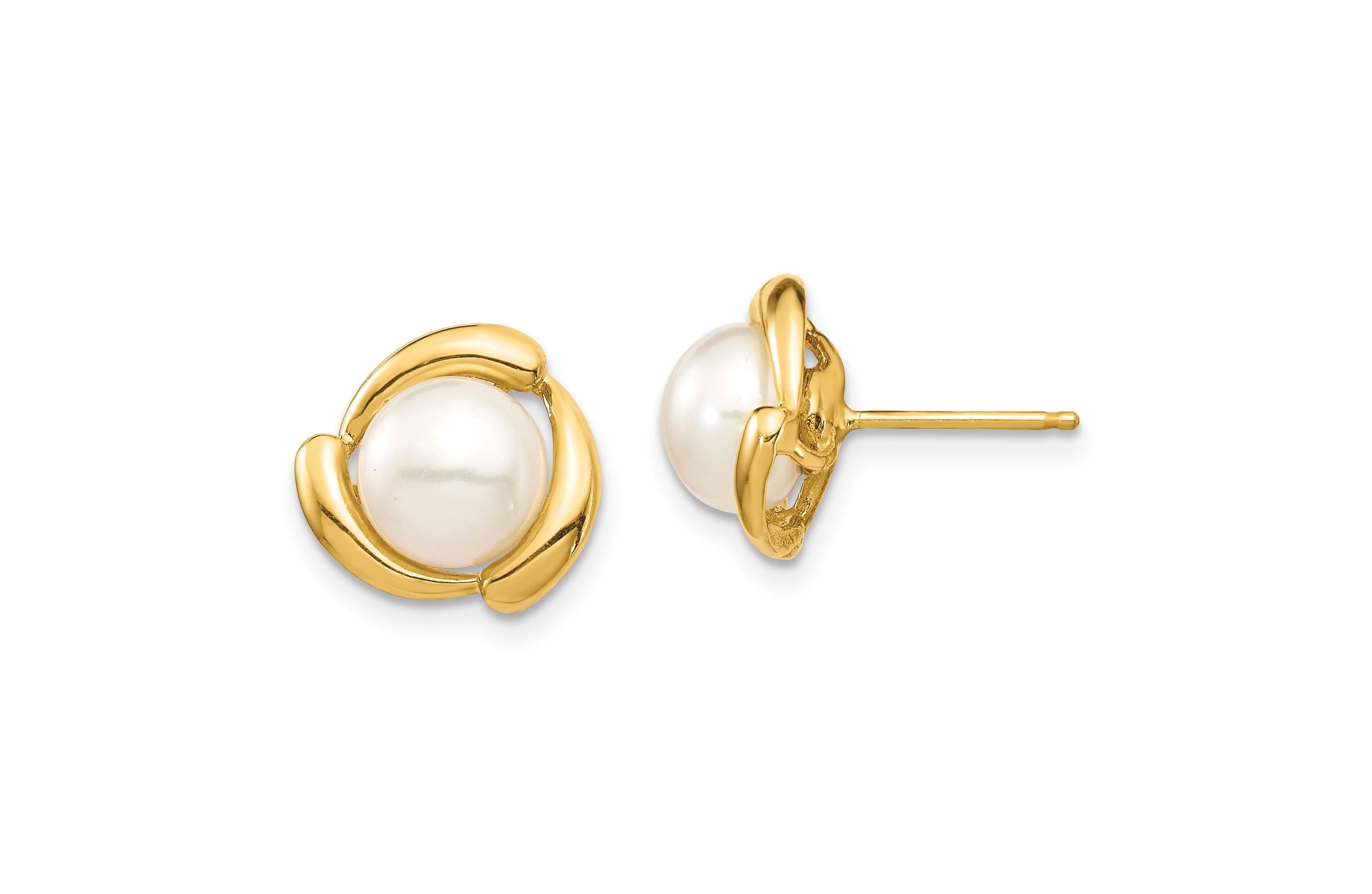 14K Yellow Gold 7-8mm Yellow Button Freshwater Cultured Pearl Post Earrings