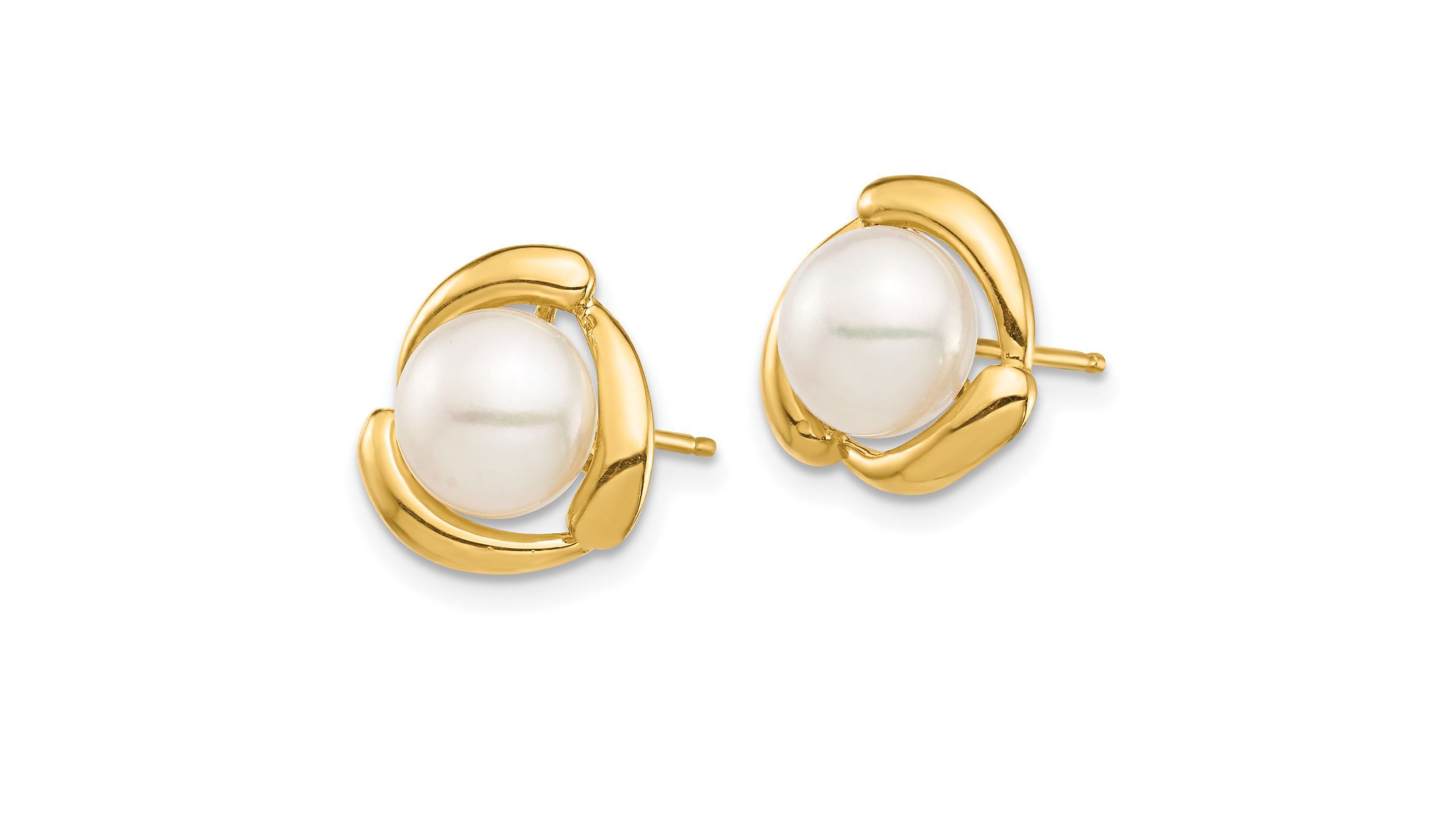 14K Yellow Gold 7-8mm Yellow Button Freshwater Cultured Pearl Post Earrings