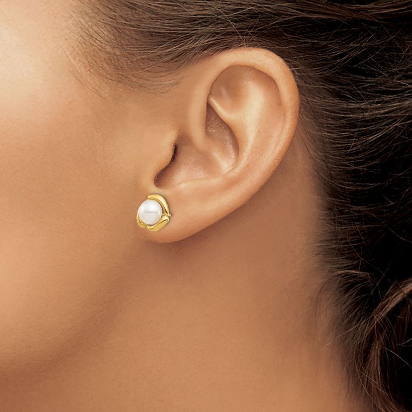14K Yellow Gold 7-8mm Yellow Button Freshwater Cultured Pearl Post Earrings