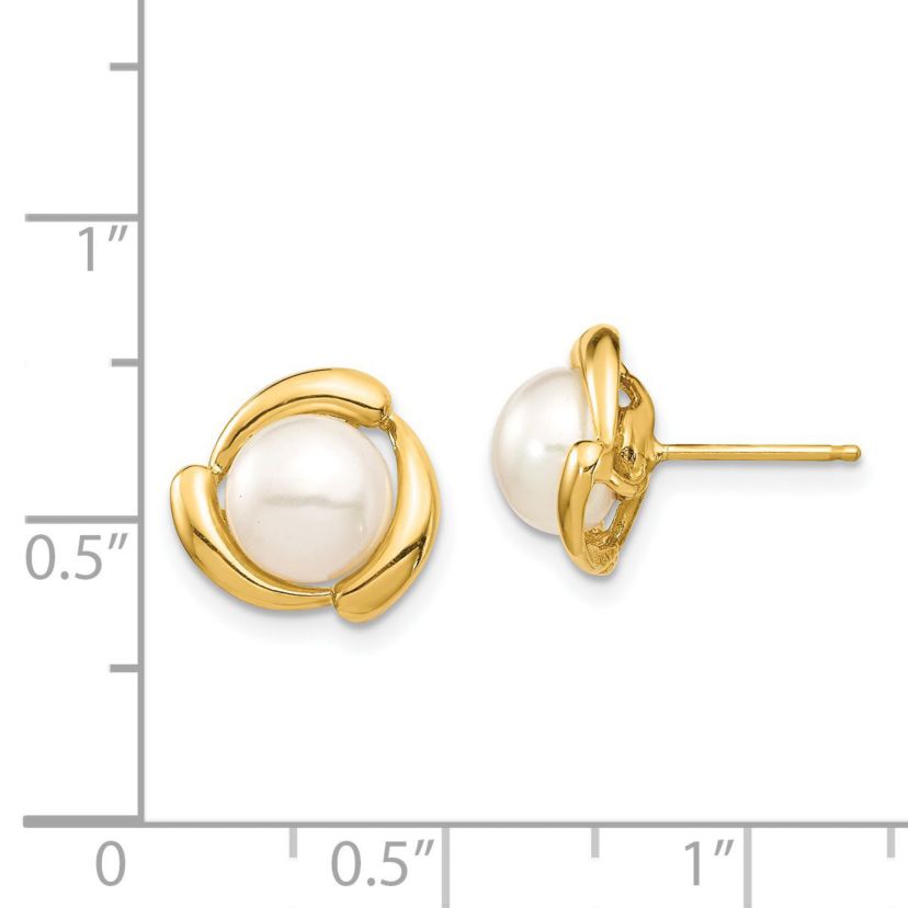 14K Yellow Gold 7-8mm Yellow Button Freshwater Cultured Pearl Post Earrings